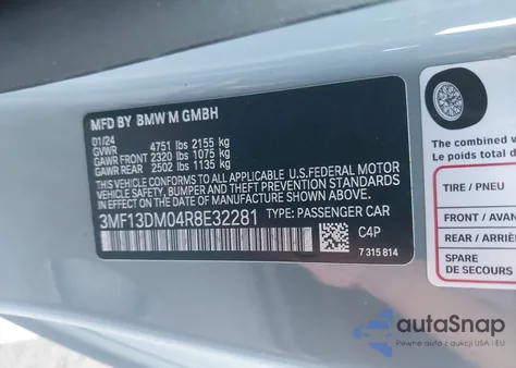 2024 BMW M2 из США, поврежденный, VIN 3MF13DM04R8E32281